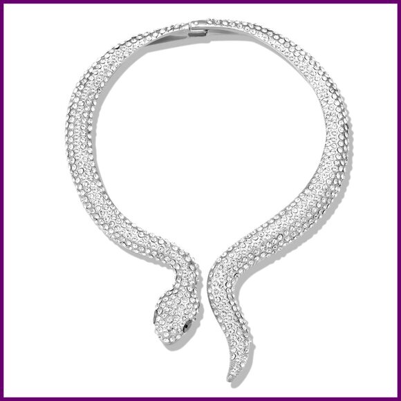 Gold Snake Choker Necklace Rhinestone Statement Cuff Party Jewelry